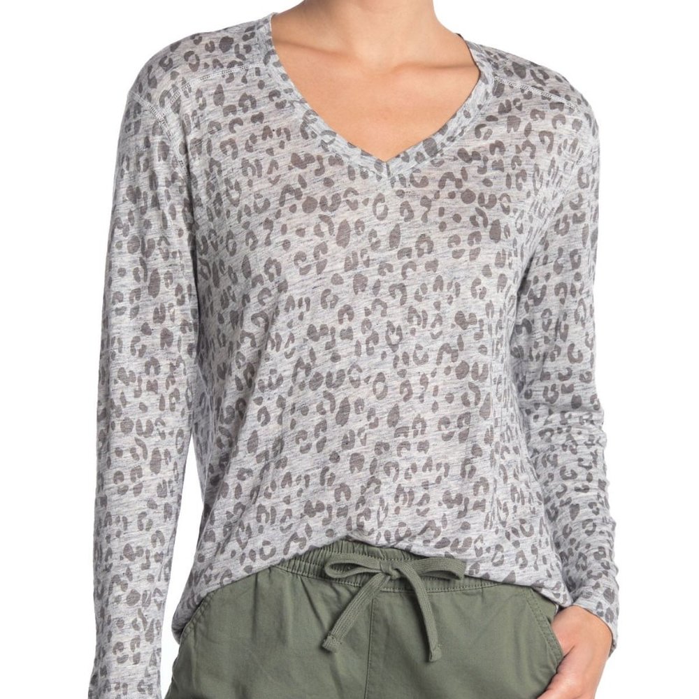 Rails Sami Heather Gray Leopard Print Top Linen S - image 1